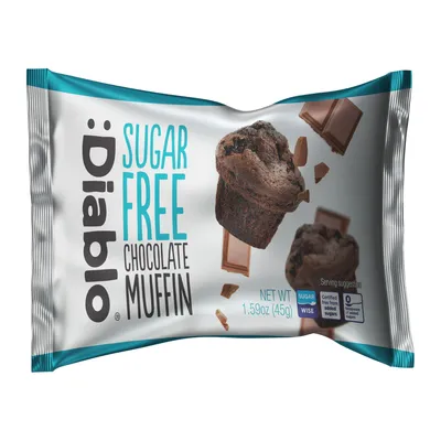 Imagen del producto de Diablo Muffin de chocolate sin azúcar 45 g, jugoso y envasado individualmente