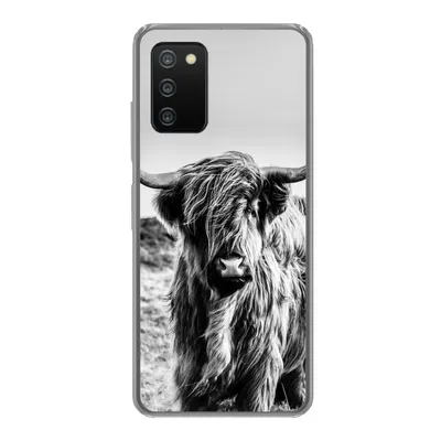 Produktbild von MuchoWow® Handyhülle Schutzhülle Hülle für Samsung Galaxy A03s Kuh - Schottischer Hochländer - Schwarz - Weiß - Tier - Natur - Wildtiere Silikon Softcase Handy Hülle - Schutz