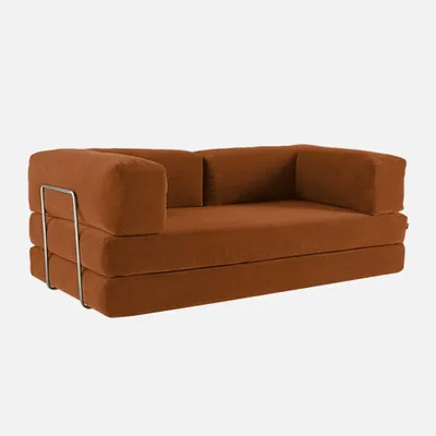 Produktbild von sweeek - 3-Sitzer-Schlafsofa im Vintage-Stil mit Cordbezug und verchromtem Außengestell - Terracotta