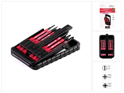 Zdjęcie produktu dla Wiha slimBit, 6 szt., Phillips, Pozidriv, Gniazdo, PH 0, PH 1, PZ 0, PZ 1, 2,2.5 mm, IEC 60900
