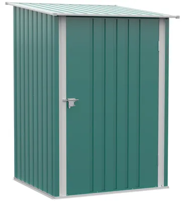 Productafbeelding van Metalen tuinschuur met lessenaarsdak, afsluitbare deur, voor buitengebruik, 100x103x160 cm, groen