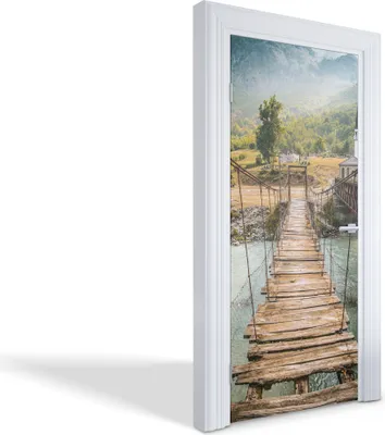 Produktbild von Türdeko Aufkleber Selbstklebende Wandsticker Personalisiert - Berghängebrücke - 95 x 205 cm