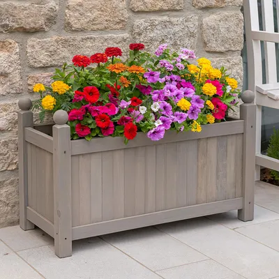 Produktbild von Holz-Pflanzkasten in Grau Blumenkasten für Garten, Terrasse und Balkon