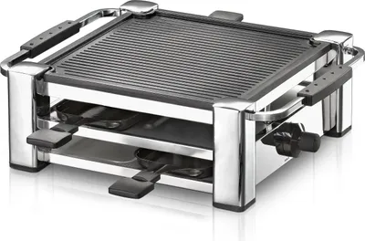 Produktbild von Raclette Grill RCC 1000 - 4 Pfännchen, Grillplatte, Antihaftbeschichtung, Parkdeck, verchromtes Gehäuse