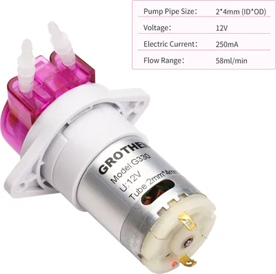 Image de GROTHEN Pompe péristaltique Pompe de dosage Mini pompe à eau liquide auto-amorçante Tube en silicone pour aquarium Laboratoire analyse chimique 12V 2mm ID x 4mm OD