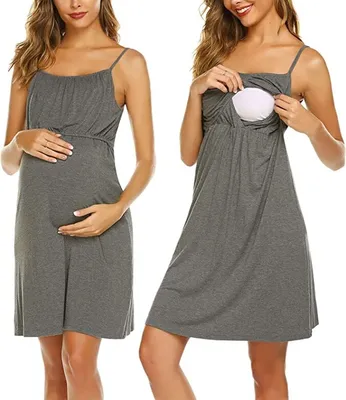 Produktbild von Damen Stillnachthemd Ärmellos Geburtskleid Umstandskleid Stillpyjama Umstandsnachthemd Kurz Stillkleid Ohne Bügel- XXL