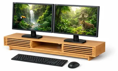 Immagine prodotto di Supporto per monitor con 3 scomparti, finitura bambù