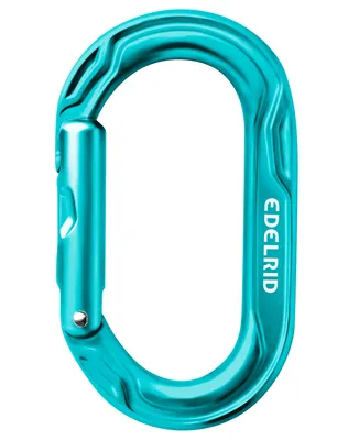 Türkisfarbener Schnappkarabiner "Kiwi Karabiner" von Edelrid; geeignet für Klettern.