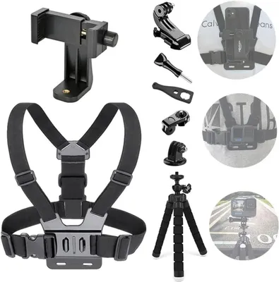 Produktbild von Chest Support Harness, verstellbares Brustband, für Actionkameras und Smartphones, mit Stativ, für