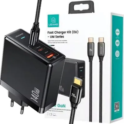 Produktbild von USAMS GaN-Ladegerät 140W mit USB-C/Kabel Schwarz