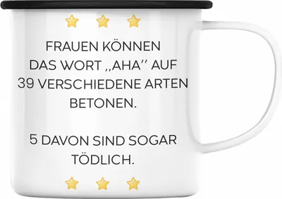 Produktbild von Trendation - Lustige Emaille Tasse mit Spruch für Frauen Männer Arbeit Büro Lustig Emaille Tassen Becher mit Sprüchen Kollegin Geschenk Sarkasmus Aha (Schwarz)