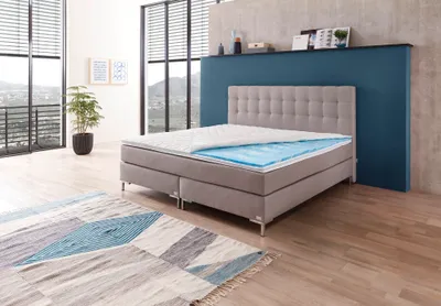 Produktbild von Boxspringbett WELCON ROCKSTAR® mit ErgoGEL® TOPPER 180x200 cm Härtegrad H4 hellgrau