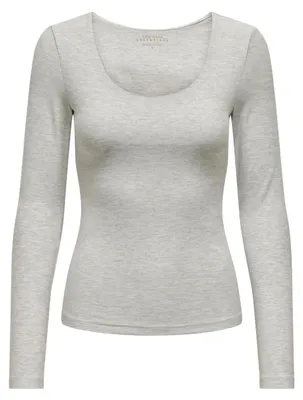 Immagine prodotto di Solo maglia a maniche lunghe Damen Onlchoice, modello a collo ovale con due possibili allacciature, colore grigio melange chiaro, taglia X-L