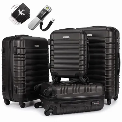 Produktbild von Devillo® Kofferset 4tlg. S-M-L-XL, Onyxblack - Trolley Koffer Reisekoffer Reisekofferset Gepäck Rollkoffer TSA 4 Rollen ABS-Hartschale Teleskopgriff