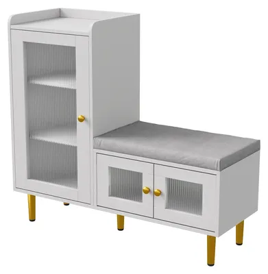 Produktbild von Schuhschrank mit Sitzbank - Schuhbank - Geschlossenes Schuhregal, Verstellbare Einlegeböden, 2 Schubladen, Großer Stauraum, Flur 100x35x90 cm - Weiß