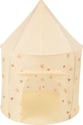 A light beige children's play tent with a star and heart pattern, set against a white background.
