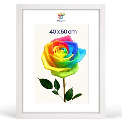 Produktbild von MG Design Bilderrahmen 40 x 50 cm - Posterrahmen mit Weiß Holzrahmen (Echtholz) und bruchsicherem Acrylglas, Hoch & Quer mit stabiler Wandaufhängung