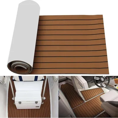 Obrázok produktu pre Podlaha lode z EVA v teakovom vzhľade – samolepiaca podlahová rohož – 240 x 60 cm, 6 mm – vodovzdorná, protiskluzová – béžová