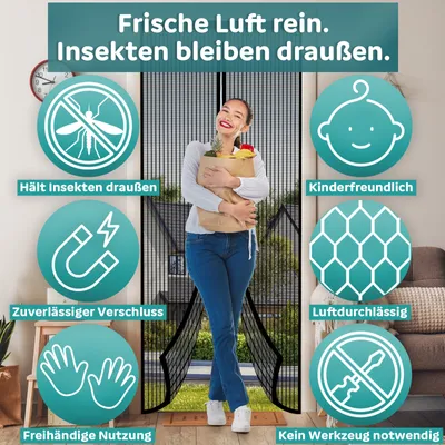 Produktbild von MIDORI Fliegengitter-Tür 90x240 cm Insektenschutz Balkontür Magnet-Vorhang Moskitonetz