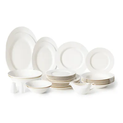 Obrázok produktu pre Porcelánový obedový servis 29-dielny biely pre 6 osôb - taniere, misky, taniere, omáčkovnica, soľnička a korenička