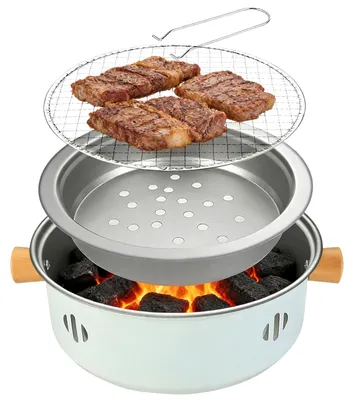 Obrázok produktu pre Prenosný gril na drevené uhlie so sieťkou, mini pec na drevené uhlie na vnútorné aj vonkajšie použitie
