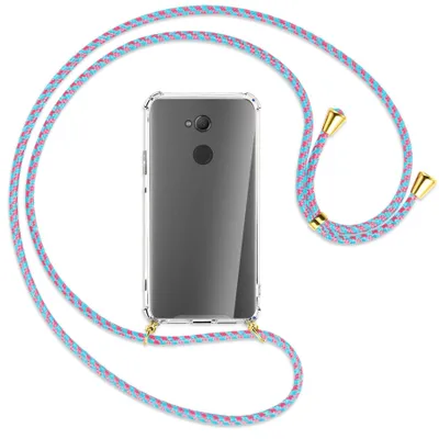 Produktbild von Handykette Backcover-Schutzhülle mit Band (Metall goldfarben) für Sony Xperia XA2 Ultra - pink/mint