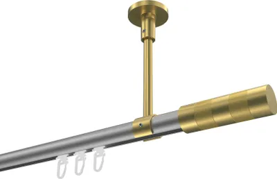 Produktbild von Interdeco Innenlaufstange / Gardinenstange mit Innenlauf Silbergrau / Messing-Optik, Typ Sonette Mavell (Zylinder Bicolor) Deckenmontage, 20 mm Ø 1-läufig, 220 cm