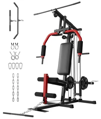 Produktbild von Handgelenktrainer für Home Gym - Multifunktion Krafttrainingsgerät - Seilzugsystem - Ganzkörpertraining - Unisex - Set 2-teilig - Schwarz Rot