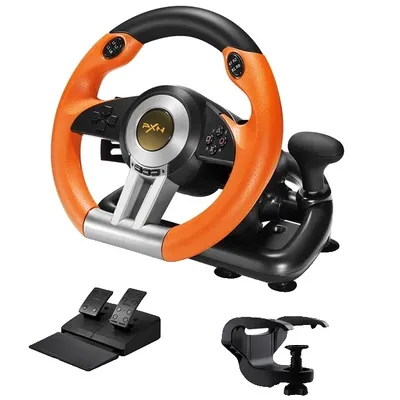 Produktbild von Gaming-Lenkrad, 180° Drehung, Pedalset enthalten, Orange