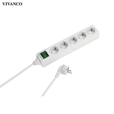 Produktbild von ViVanco™31045, 3 m, Typ F, Kunststoff, Weiß, 5 AC-Ausgänge, Weiß