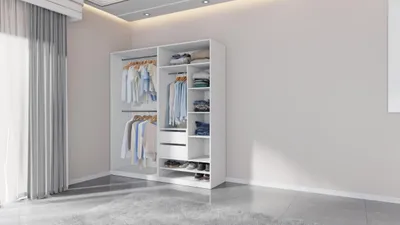Produktbild von Kleiderschrank 190 cm TRES C ohne Türen – offenes Schranksystem mit Schubladen & Kleiderstange WEIß