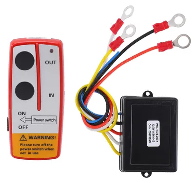 Image de Kit de télécommande sans fil pour treuil universel avec récepteur 12 V / 24 V pour camion, Jeep, quad et SUV – Rouge