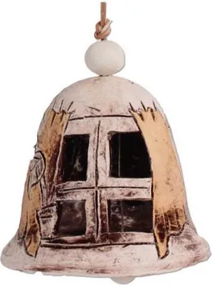 Produktbild von Keramikglocke mit Fenstermotiv, handgefertigt, 11 cm, Unikat