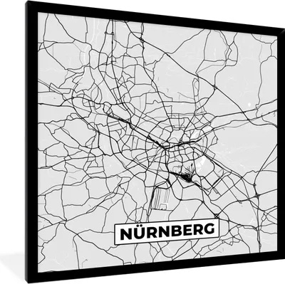 Produktbild von MuchoWow® Gerahmtes Poster Nürnberg - Karte - Stadtplan - Deutschland 40x40 cm - Poster mit Schwarzem Bilderrahmen Wandposter Rahmen Foto Bilder - Mit Rahmen - Wanddekoration Schlafzimmer