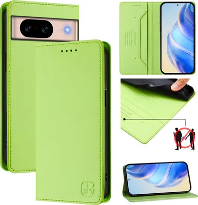 Obrázek produktu pro Kožené pouzdro pro Google Pixel 8A, flipové pouzdro s přihrádkami na karty, peněženkou a stojánkem Zelený