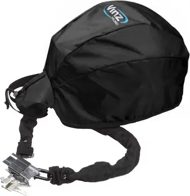 Produktbild von VINZ Crest Helmtasche / Helmbeutel | Helmsack für Motorradhelm / Roller Helm | mit praktischer Aussparung für ein Kettenschloss / Kabelschloss - Schwarz
