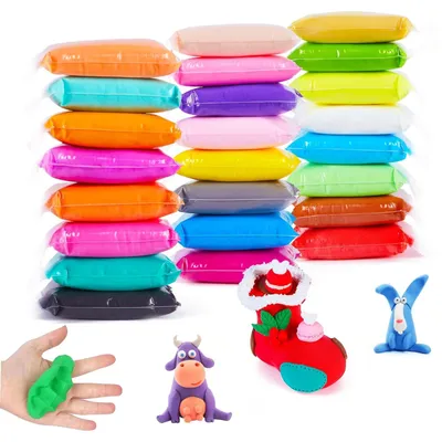 Image de Kit de pâte à modeler - 24 pièces, comprenant 24 couleurs et 3 outils - Séchage à l'air, idéal pour les projets de loisirs créatifs et les sculptures