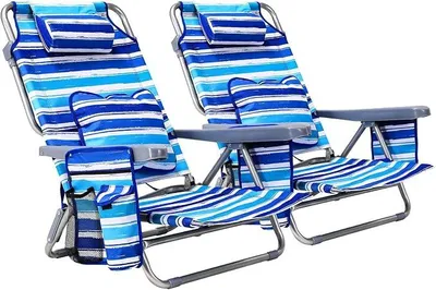 Imagen del producto de Silla de playa plegable, juego de 2 unidades, con respaldo ajustable, color azul