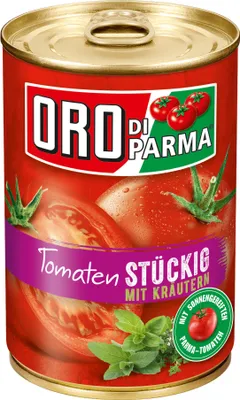 Produktbild von Oro di Parma Tomaten stückig mit Italienischen Kräutern 425ml
