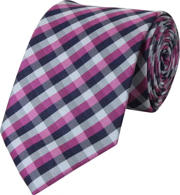Produktbild von Fabio Farini - 1 Stück verschiedenfarbige Herren Krawatten mit Karomuster in 8cm Breit (8cm), Fuchsia Dunkelblau Weiß