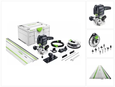Produktbild von Festool OF 1010 REBQ-Set+Box Oberfräse 1010 W 55 mm Hub ( 577186 ) + 10 tlg. Fräser Set + Führungsschiene + Systainer