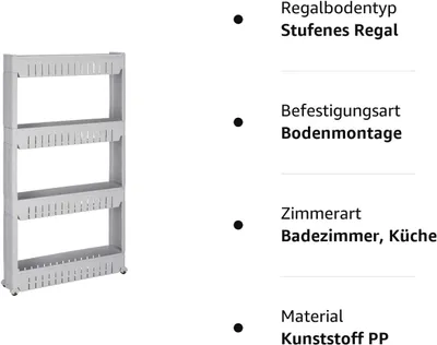 Obrázek produktu pro SPRINGOS Pojízdný regál 4 police Koupelnový policový stojan na pračku Koupelnová polička na WC Univerzální polička (šedá - 101,5 x 54 x 12,5 cm)