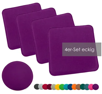 Produktbild von heimtexland ® Sitzkissen Set Filz Stuhlkissen Stuhlauflage Filzkissen Stuhl Polster Kissen Typ631 4er Set 35 x 35 cm Eckig Lila