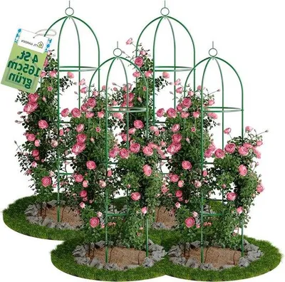 Produktbild von Famanu Rankobelisk 4er Set 165 x 40 cm - grünes Metall für Kletterpflanzen