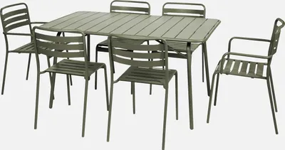 Immagine prodotto di Set tavolo da giardino pieghevole in acciaio con 2 poltrone e 4 sedie, 140cm, Verde kaki
