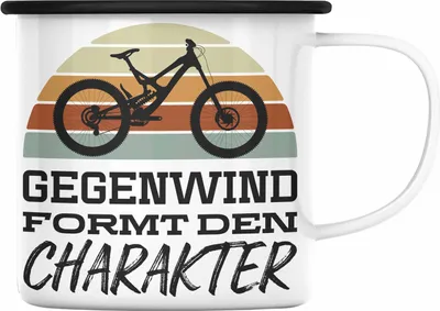 Produktbild von Trendation - Fahrrad Radfahrer Geschenk Rennrad Bike Geschenkideen Emaille Tasse Fahrradfahrer Emaille Emaille Tasse (Schwarz)