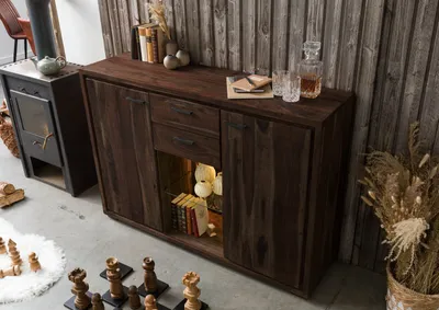 Produktbild von MASSIVMOEBEL24 Highboard Akazie 145x40x101 dunkelbraun lackiert BARK #214