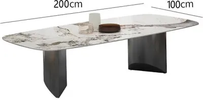 Produktbild von Moderner Esstisch mit Keramikplatte, einzigartiges Muster, kratz- & hitzebeständig, leicht zu reinigen, für Zuhause/Esszimmer 200*100*75cm