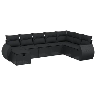 Produktbild von 8-tlg. Garten-Lounge-Set, modulares Outdoor-Sofa mit abnehmbaren Kissen, UV-beständiges Poly Rattan, pulverbeschichteter Stahlrahmen, Schwarz