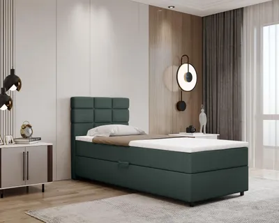 Produktbild von Boxspringbett 90x200, mit Bettkasten, Grün, Matratze und Topper, Einzelbett, REVE, Panda Möbel